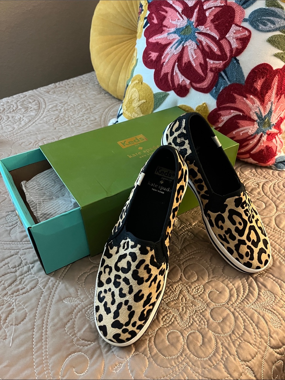 Keds Leopard Print Slip-On Sneakers - Black & Cream